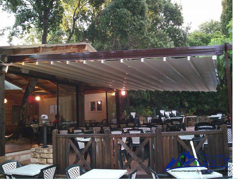 mái che xếp quán cafe